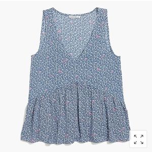 Jcrew blue floral v neck top with empire waist